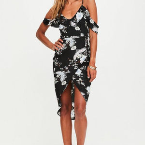 MISSGUIDED black frill midi dress